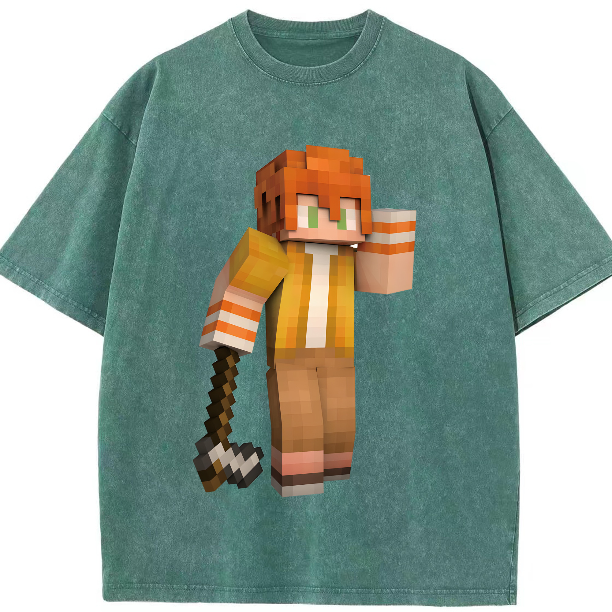 （画像用） マインクラフト ブロックの世界 Minecraft MC Block world 綿100% ヴィンテージ風 半袖Tシャツ（フロントプリント）